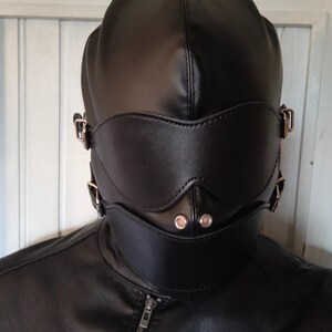 Full face hood with blindfold and gag, sensory deprivation mask in quality leather image 6
