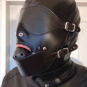 Full face hood with blindfold and gag, sensory deprivation mask in quality leather image 5