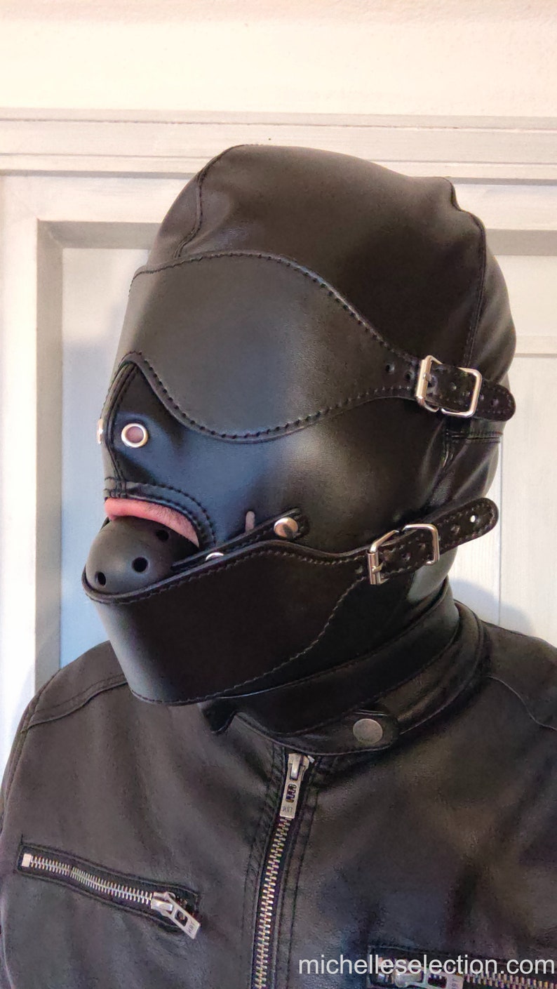 Full face hood with blindfold and gag, sensory deprivation mask in quality leather image 5