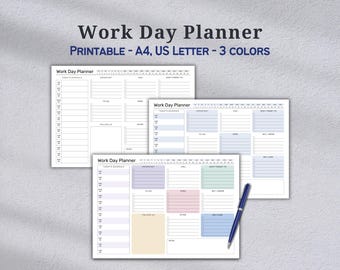 Work Day Planner Landscape | Daily Schedule Template Work Day Organizer Weekly To Do List Work From Home Daily Productivity Planner ADHD