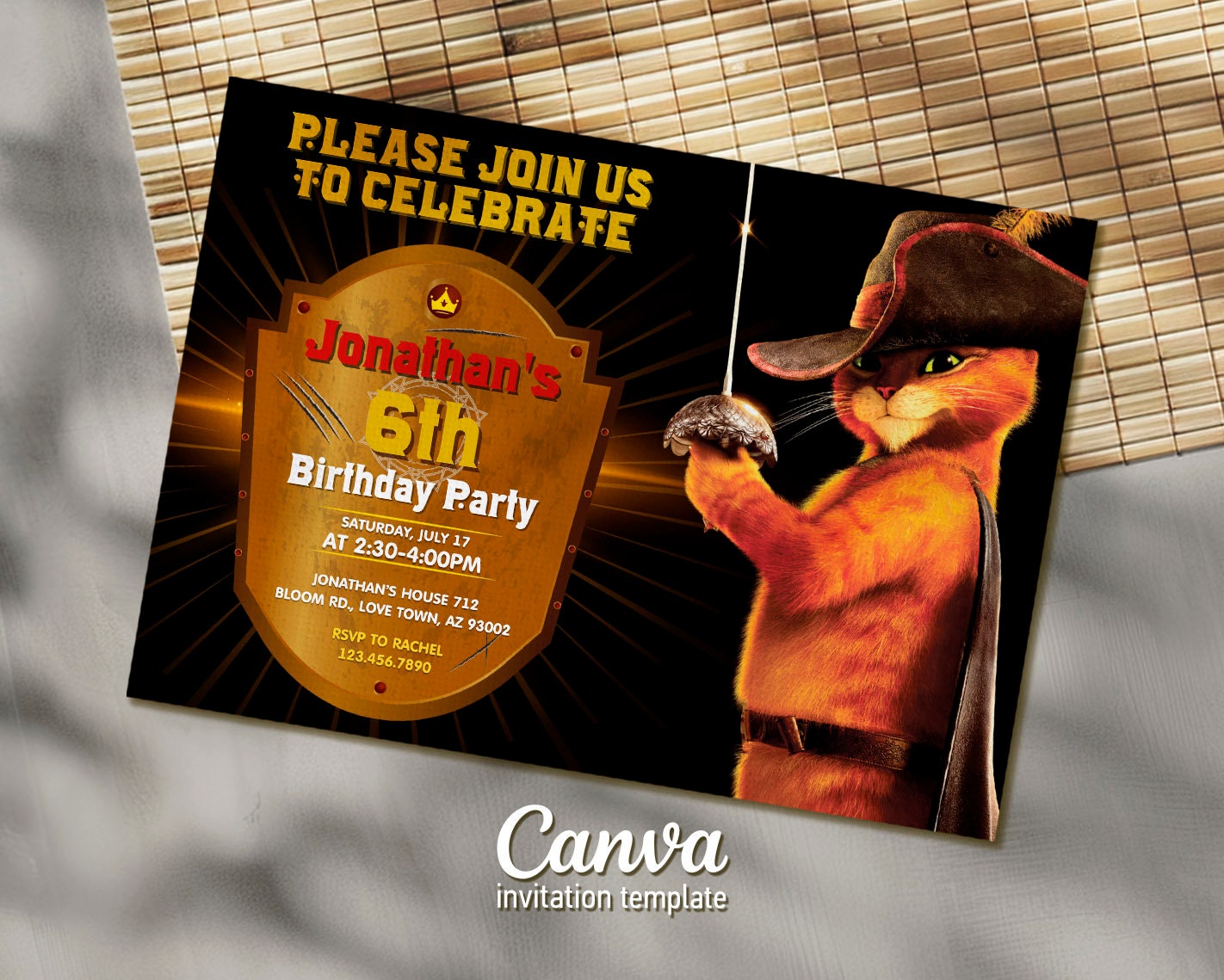 Cat Editable Invitation Printable puss in boots Birthday Invite shrek invitation Instant Download puss in boots Birthday