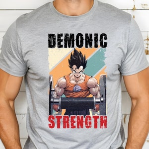 Anime Demonic Strength Gym Shirt Weigh Lifting Shirt Men’s Manga Anime Gym Pump Cover Tee Anime Character Graphic Tee Exercise Bodybuilding