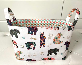 Woodland Boho floral bear storage basket***kawaii, Baby girls gift, Birthday gift basket, Rustic decor, Car Organizer***