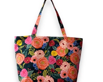 Last One! Rifle Paper co. Kawaii Juliet Rose medium canvas tote bag**Cotton steel, Birthday gift, shopping bag  Car Organizers,