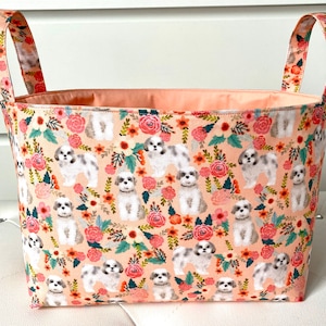 Last one!! Kawaii Floral Shih Tzu Basket ***Shih Tzu theme, Baby shower gift, Birthday gift, Diaper carry, Toy Storage, Shih Tzu gift***