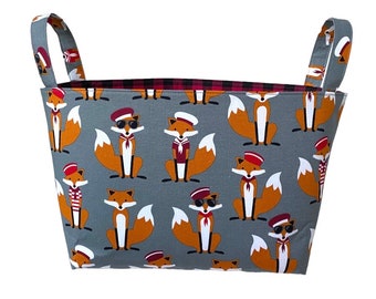 Woodland Kawaii Fox Plaid Storage Basket ***Baby shower gift, Fox theme , Birthday gift, Diaper carry,Woodland Theme ***