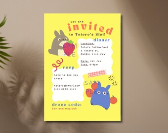 Biglietto d'invito Il mio vicino Totoro 5 disegni / Biglietto d'invito compleanno personalizzabile / Biglietto d'auguri Studio Ghibli / Modelli di download digitale