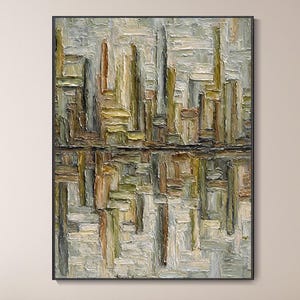 Abstracte olieverfschilderij dikke textuur spatel schilderkunst groen bruin beige boho minimalistisch reliëf wandkunst groot handgeschilderd