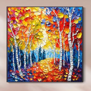 Colored Forest Tree Painting On Canvas Embossed Forest Wall Decor Natural Inspiration Texture Mural Vivid Summer Forest Oil Painting Decor