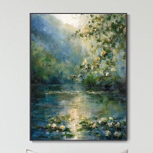 oleo 3d bosque arroyo paisaje natural sol flores ramas bosque rio lienzo original decoracion salon nordico moderno cuadro pared dormitorio