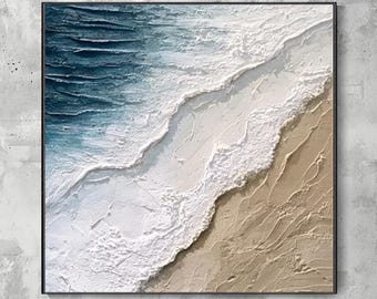 Blue Ocean Waves Canvas Oil Painting Embossed Texture Painting Designer ...