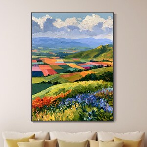 Toskana Landschaft Ölgemälde Wildblumen Tal Acker Wandbild lebendige Farben ländlich Deko Wohnzimmer Schlafzimmer Bild handgemalt