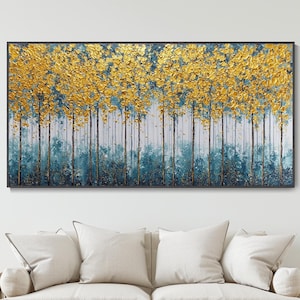 óleo bosque dorado paisaje abstracto árboles verdes naturaleza decoración interior lienzo arte pintado a mano moderno salón dormitorio