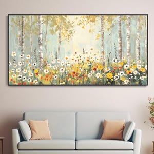 óleo primavera bosque paisaje impresionista naturaleza flores silvestres lienzo original decoración pared salón dormitorio tema floral