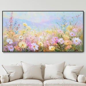 Pintura original de flores óleo paisaje de pradera con flores silvestres arte mural colorido para salón dormitorio lienzo nórdico moderno