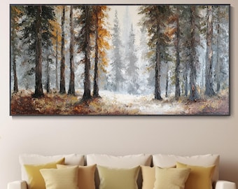 Original 3D Tree Texture Wall Art | Forest Oil Paintings on Canvas | Canvas Art | Nature-Inspired Wall Art | Customizable Living Room Art