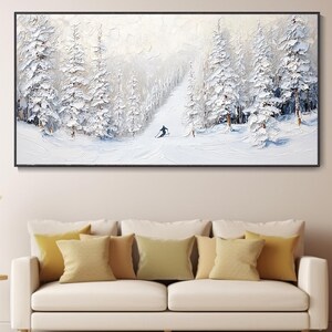Snowy Pine Tree Forest Painting on Canvas Original Ski Sport 3D Texture ...