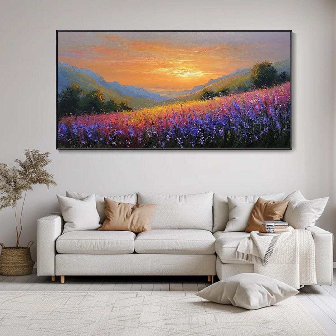 Sunset Wildflower Textured Wall Art Floral Field Painting on Canvas ...