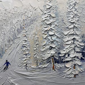 Snowy Pine Tree Forest Painting on Canvas Original Ski Sport 3D Texture ...