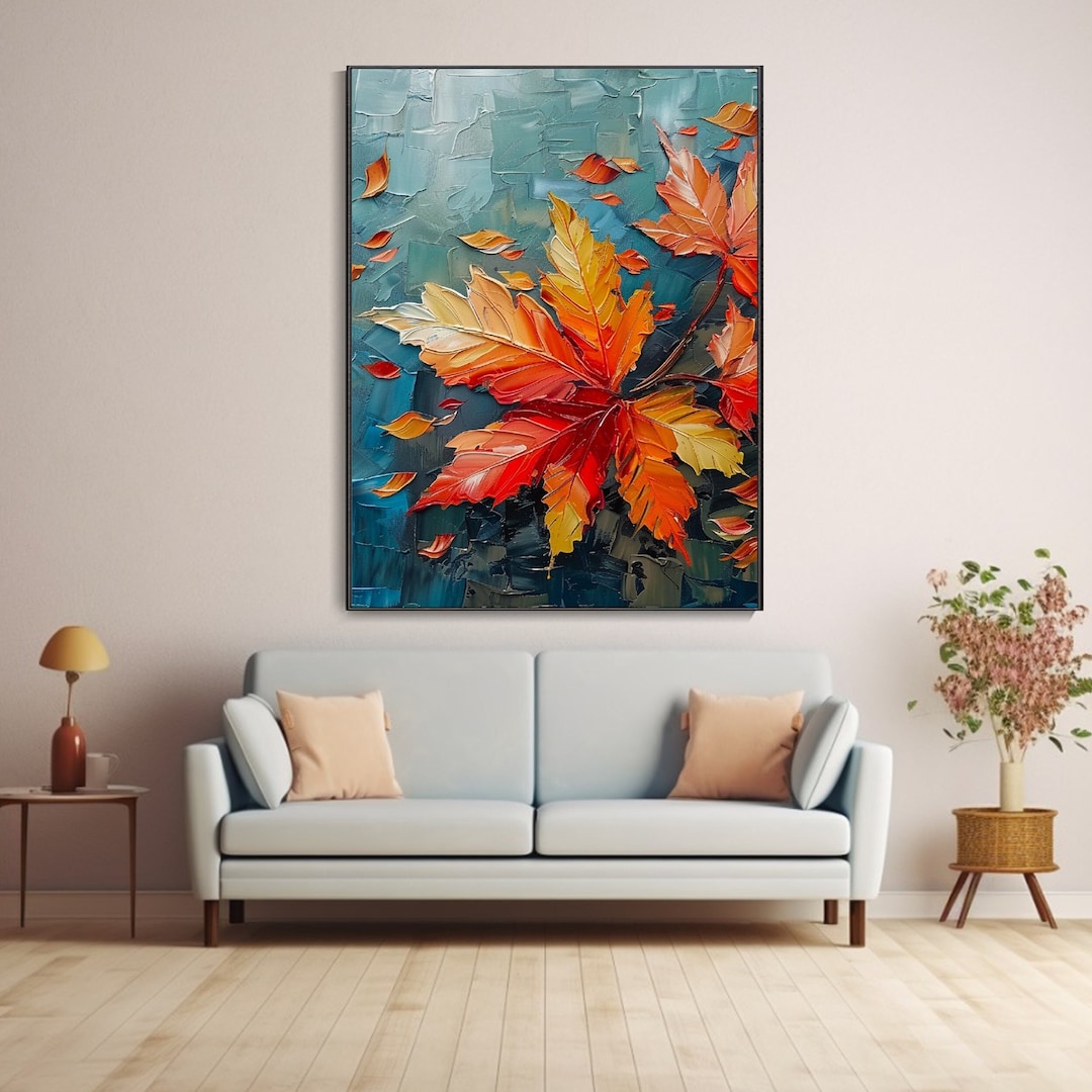 Vibrant Autumn Leaves Textured Canvas Oil Painting - Modern 3D Wall Art ...