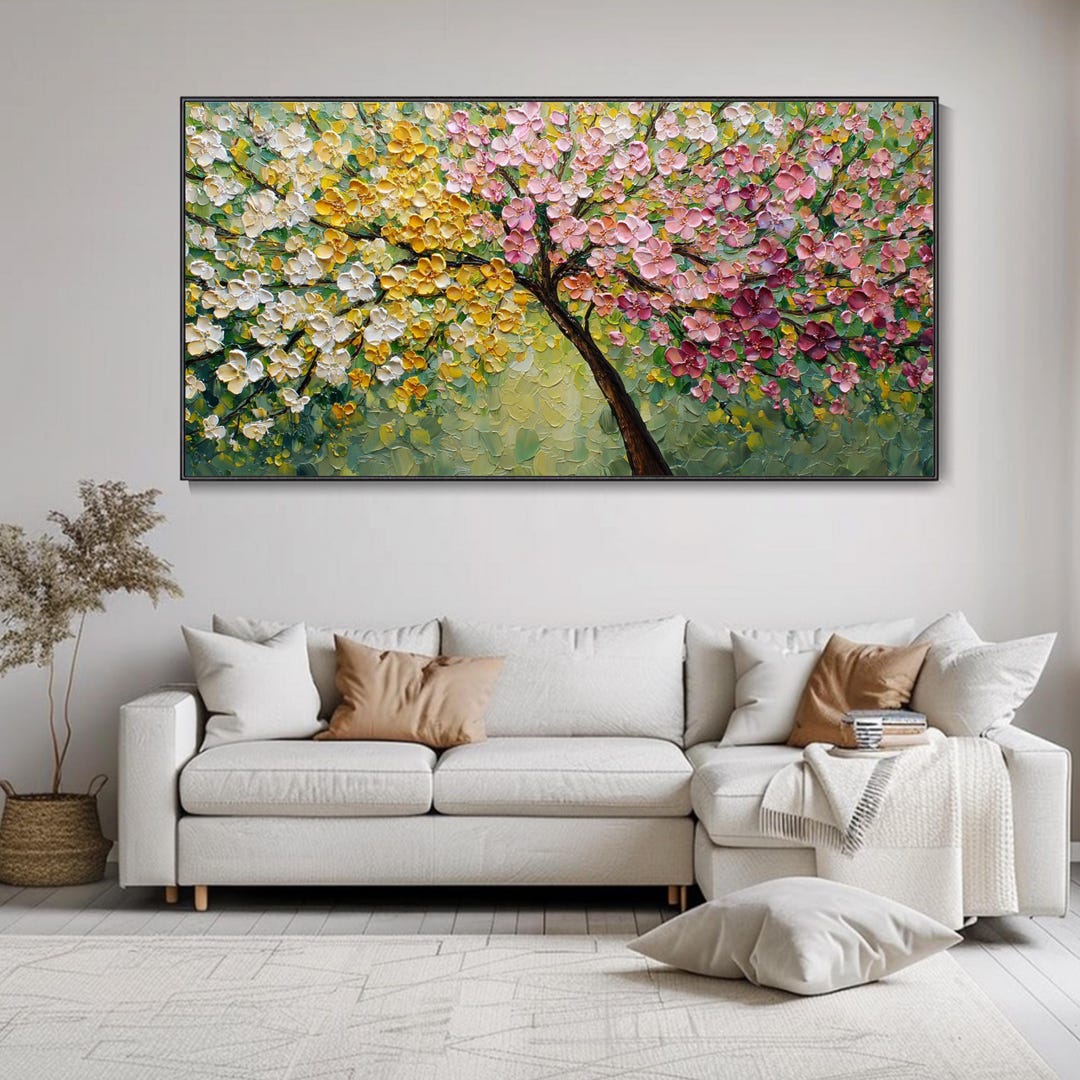 Original Floral Painting on Canvas 3D Colorful Flower Tree Textured ...