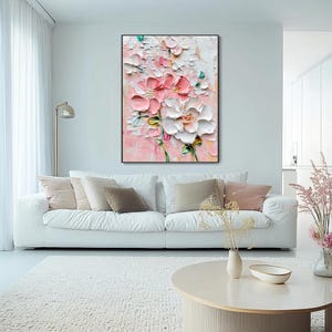 Pink and White Custom Wall Art Original Flower Painting on Canvas ...