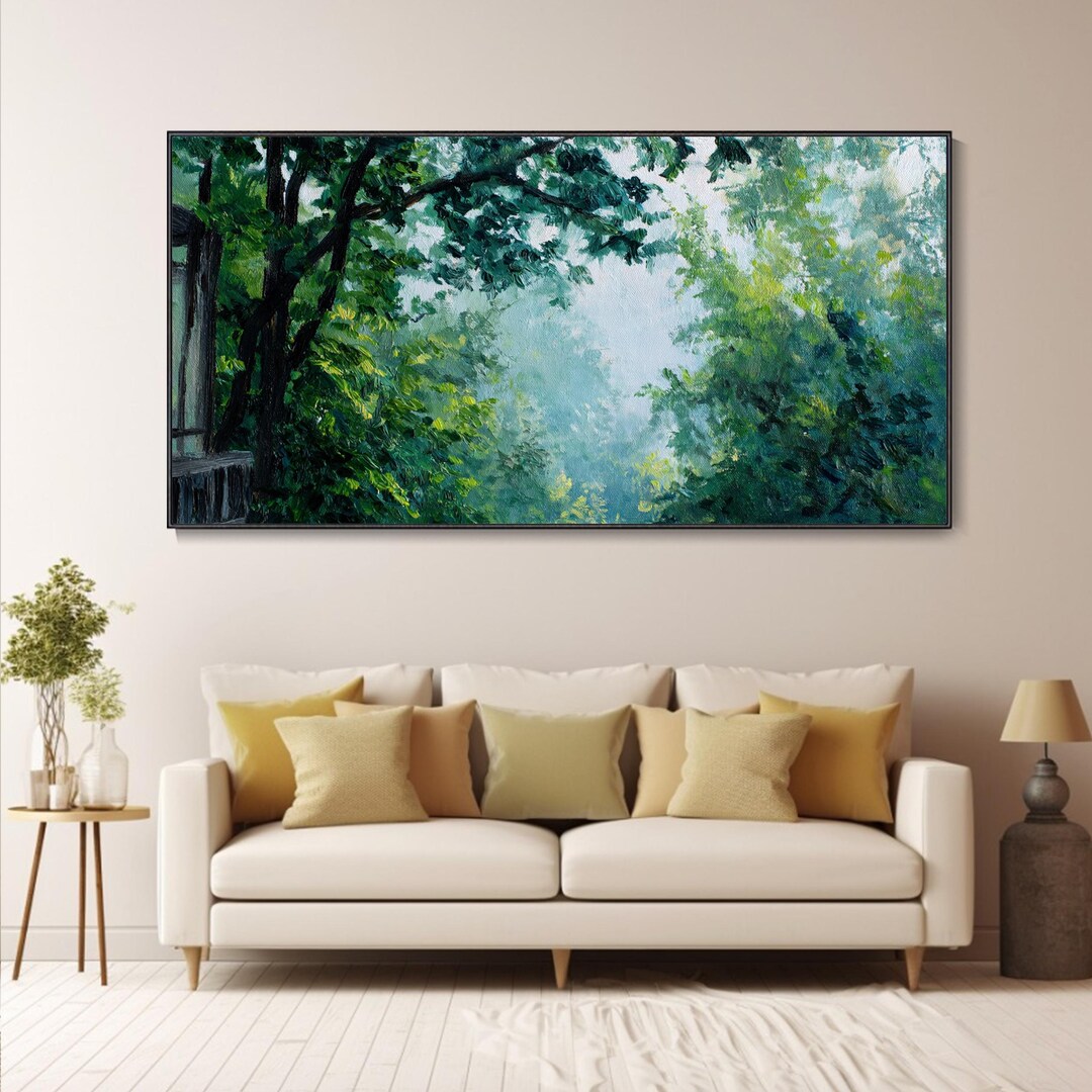 Green Forest Oil Painting on Canvas Textured Landscape Wall Art Vibrant ...