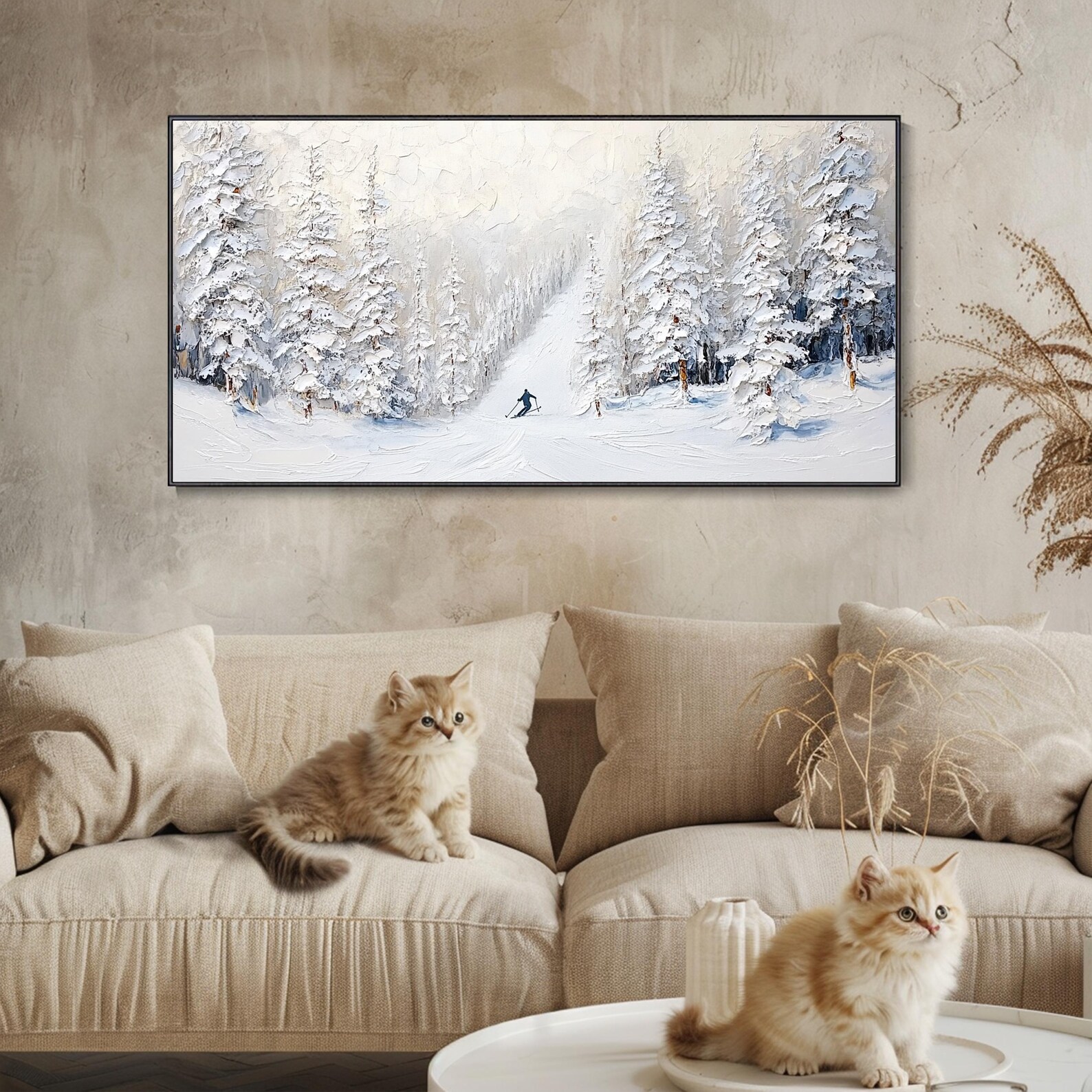 Snowy Pine Tree Forest Painting on Canvas Original Ski Sport 3D Texture ...