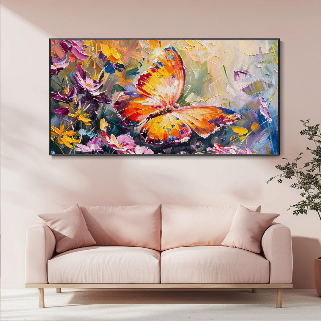Butterfly Garden Painting on Canvas | 3D Floral Texture Mural | Nature ...