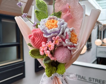 Ramo de tulipanes de ganchillo, regalo de aniversario personalizado, artesanía de ganchillo hecha, decoración del hogar con flores perpetuas