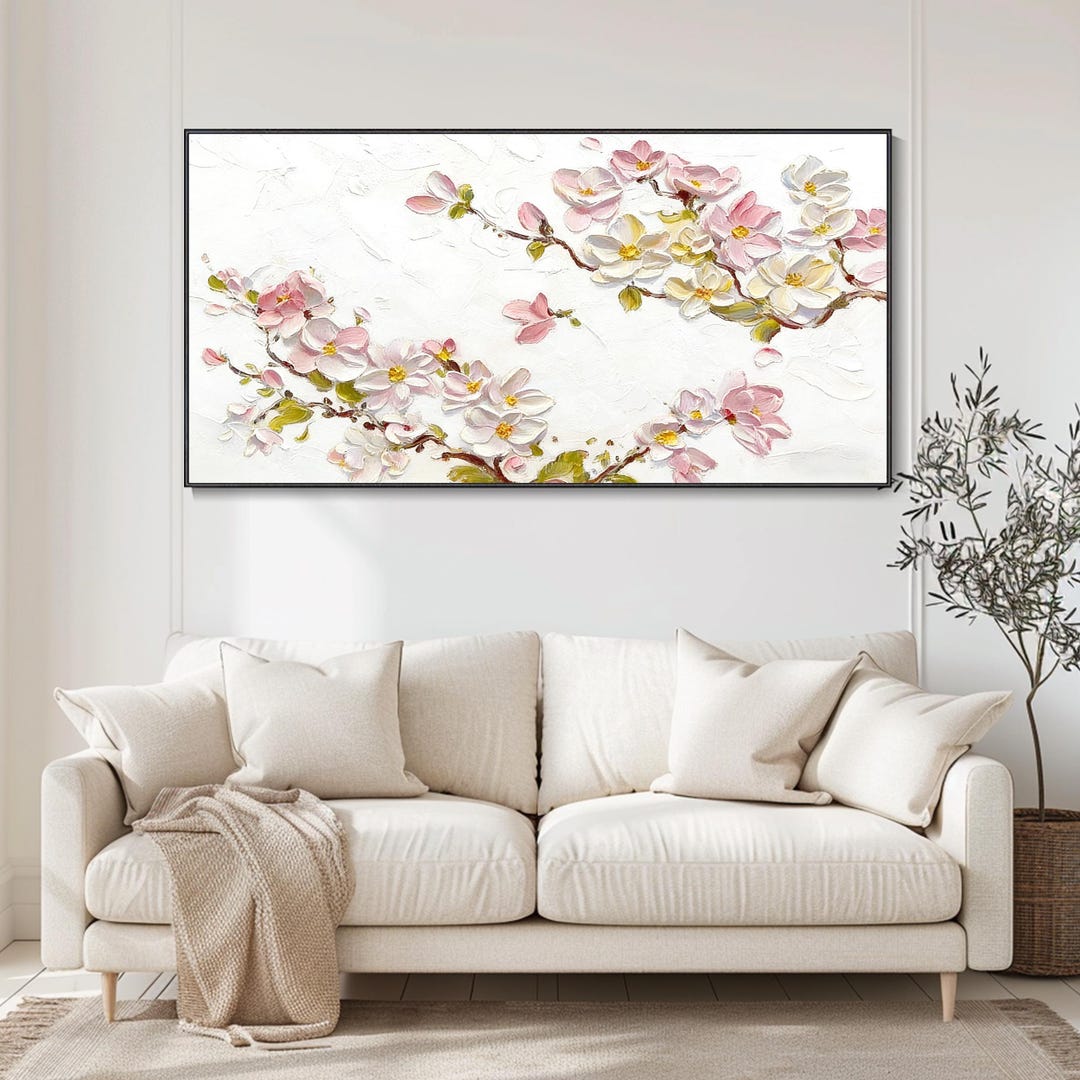 Original 3D Textured Wall Art Pink Floral Painting on Canvas Neutral ...