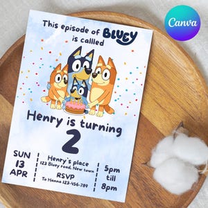 Bluey Editable Birthday Invitation Digital Birthday Party Invitation Digital Bday Party Invite Blue Dog Boys Girls Instant Download Template
