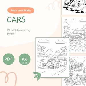 Cars Coloring Pages Printable, Car Coloring Pages, Racing Cars, Kids Coloring Pages, PDF DIGITAL