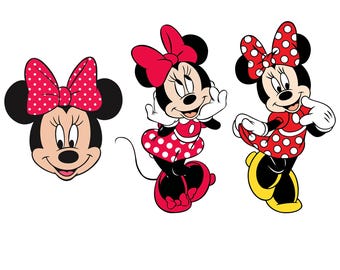 3 pcs. Cute Red Minnie SVG Sweet Minnie PNG Classic Minnie Face Mouse DXF Birthday Cartoon eps for Cricut Cut File Instant Digital Download
