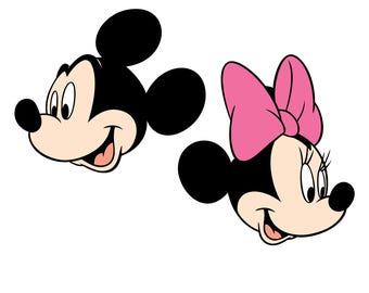 2 pcs. Mickey and Minnie Profile Face SVG Happy Mouse Head PNG Cute Mouse Couple DXF eps for Cricut Cut File Instant Download