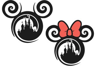 2 pcs. Mickey and Minnie Swirl Castle Head SVG Spiral Tribal Mickey Head Castle PNG Mouse Ears DXF eps for Cricut Instant Digital Download