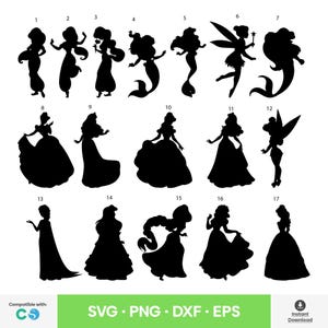 17 pcs. Disney Princess Silhouette Bundle SVG Disney Fairy PNG Castle Princess DXF eps for Cricut Cut File Instant Digital Download