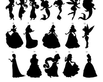 17 pcs. Disney Princess Silhouette Bundle SVG Disney Fairy PNG Castle Princess DXF eps for Cricut Cut File Instant Digital Download