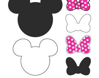 6 pcs. Mickey Head and Minnie Bow SVG Mickey Ears PNG Mickey Mouse Silhouette DXF eps for Cricut Cut File Instant Digital Download