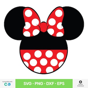 Minnie Mouse Polka Dot SVG | Red Bow Minnie Head PNG | Cute Mouse Silhouette DXF eps for Cricut | Instant Digital Download