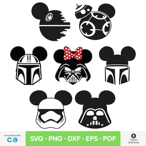 7 pcs. S-Wars Mickey Ears Designs SVG Bundle Birthday Clipart Cartoon Mandalorian PNG instant Download Vector Silhouette Cricut Cut File DXF