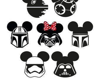 7 pcs. S-Wars Mickey Ears Designs SVG Bundle Birthday Clipart Cartoon Mandalorian PNG instant Download Vector Silhouette Cricut Cut File DXF