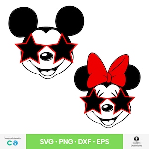 2 pcs. Mickey and Minnie Sunglasses SVG Star Glasses PNG Cool Mouse DXF eps for Cricut Digital File Instant Download