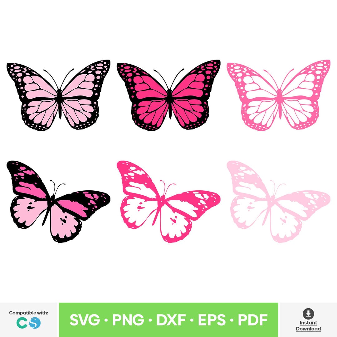 Pink Butterfly Pdf 6 Pcs. Pink Butterfly SVG Watercolor Butterflies Clipart PNG Butterfly ...