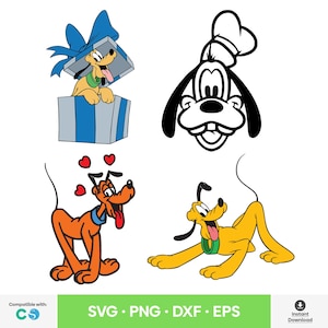 4 pcs. Goofy & Pluto SVG Mickey Friends PNG Goofy Face Outline DXF eps for Cricut Cut File Instant Digital Download