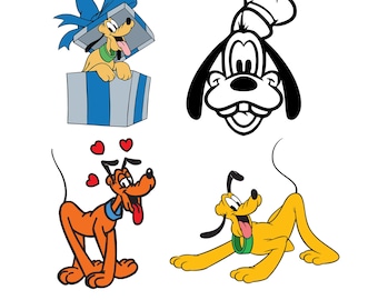 4 pcs. Goofy & Pluto SVG Mickey Friends PNG Goofy Face Outline DXF eps for Cricut Cut File Instant Digital Download