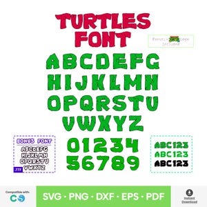 Turtles Font Alphabet SVG Ninja Letters Text Cartoon PNG Birthday Party iron on transfer instant Download Clipart Silhouette Cricut Cut File