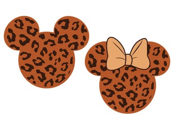 2 pcs. Mickey and Minnie Mouse Head Leopard Pattern SVG Cheetah Ears Print PNG Disney Animal Head DXF eps for Cricut Instant Download File