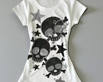 Camiseta estilo Y2K Chic para bebé, camiseta con estampado de calavera, estética emo punk, regalo para ella.