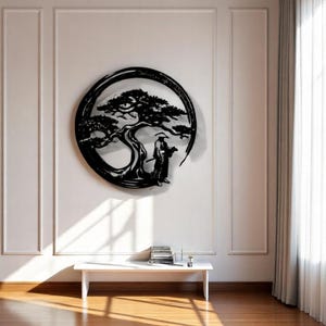 Albero della vita, decorazione da parete in metallo, arte da parete giapponese, bonsai Sanmon da esterno, decorazione da parete in metallo, decorazione da parete asiatica ispirata alla natura, regalo per lei